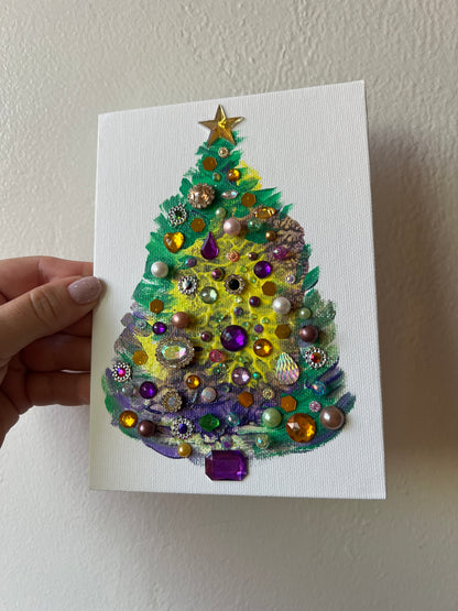 Purple, Gold & Green Jeweled Christmas Tree – 5x7 Original painting