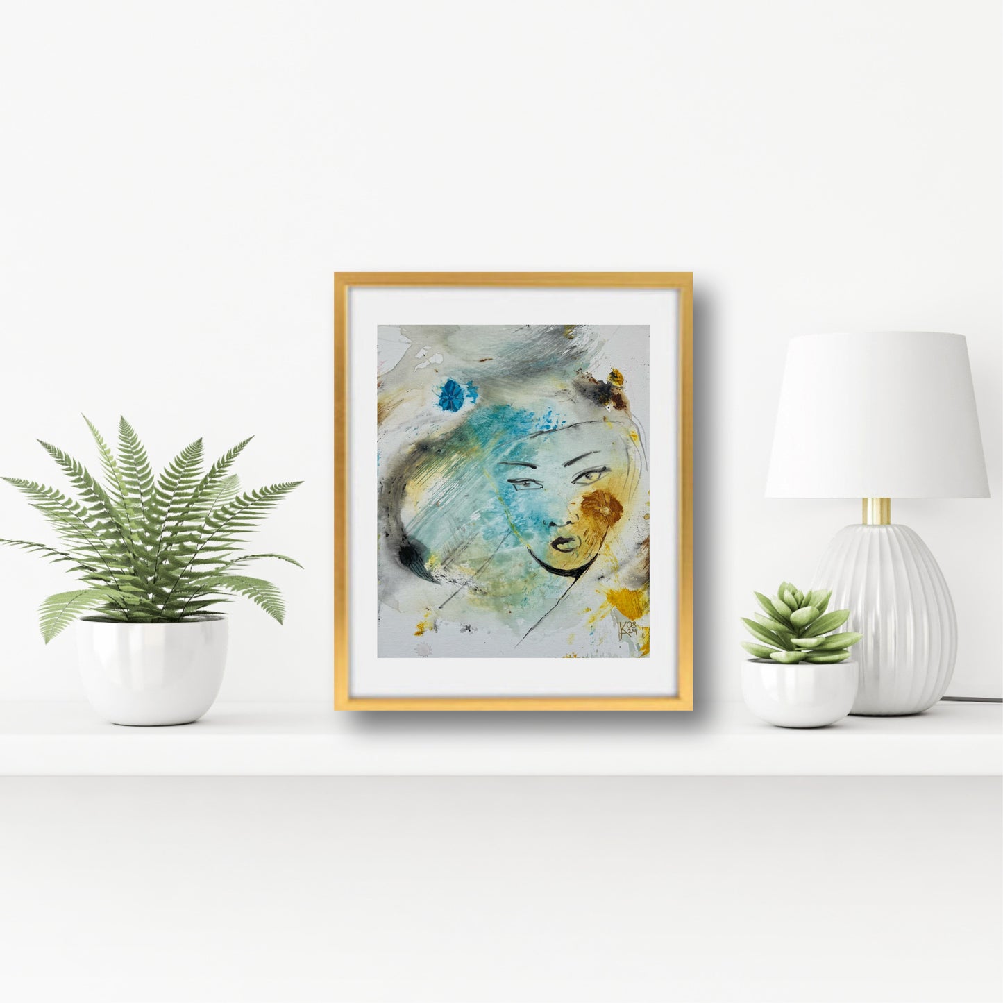 Side view of original acrylic painting Woman Flower, textured brushwork, 11x14 canvas board