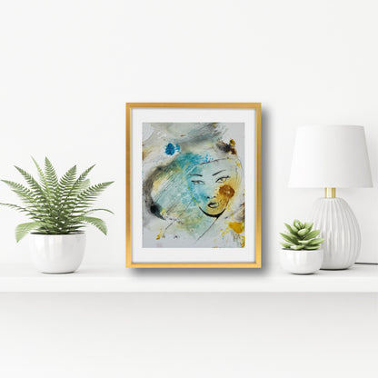 Side view of original acrylic painting Woman Flower, textured brushwork, 11x14 canvas board