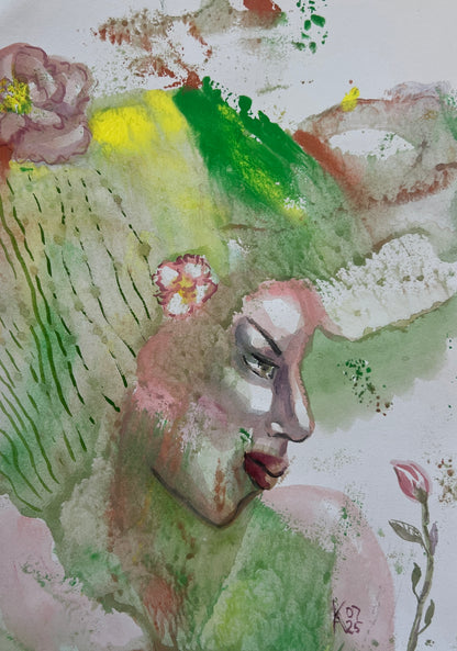 Floral Profile – Original Watercolor, 9x12 (22.9 x 30.5 cm)