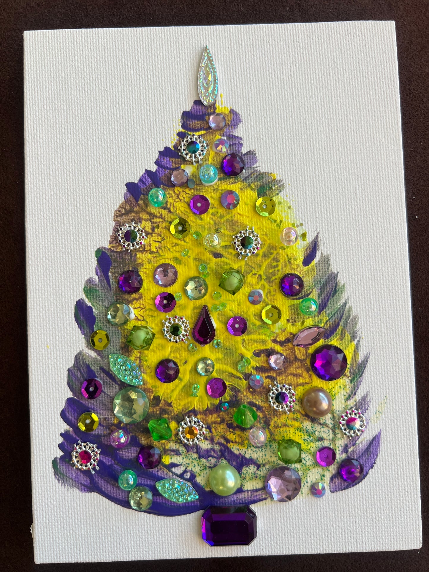 Purple, Lime & Gold Jeweled Christmas Tree – 5x7 Original painting