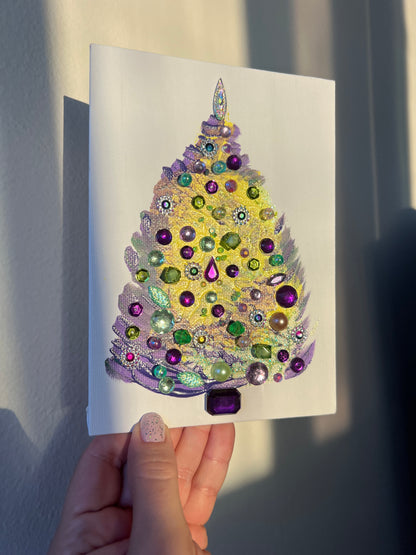 Purple, Lime & Gold Jeweled Christmas Tree – 5x7 Original painting