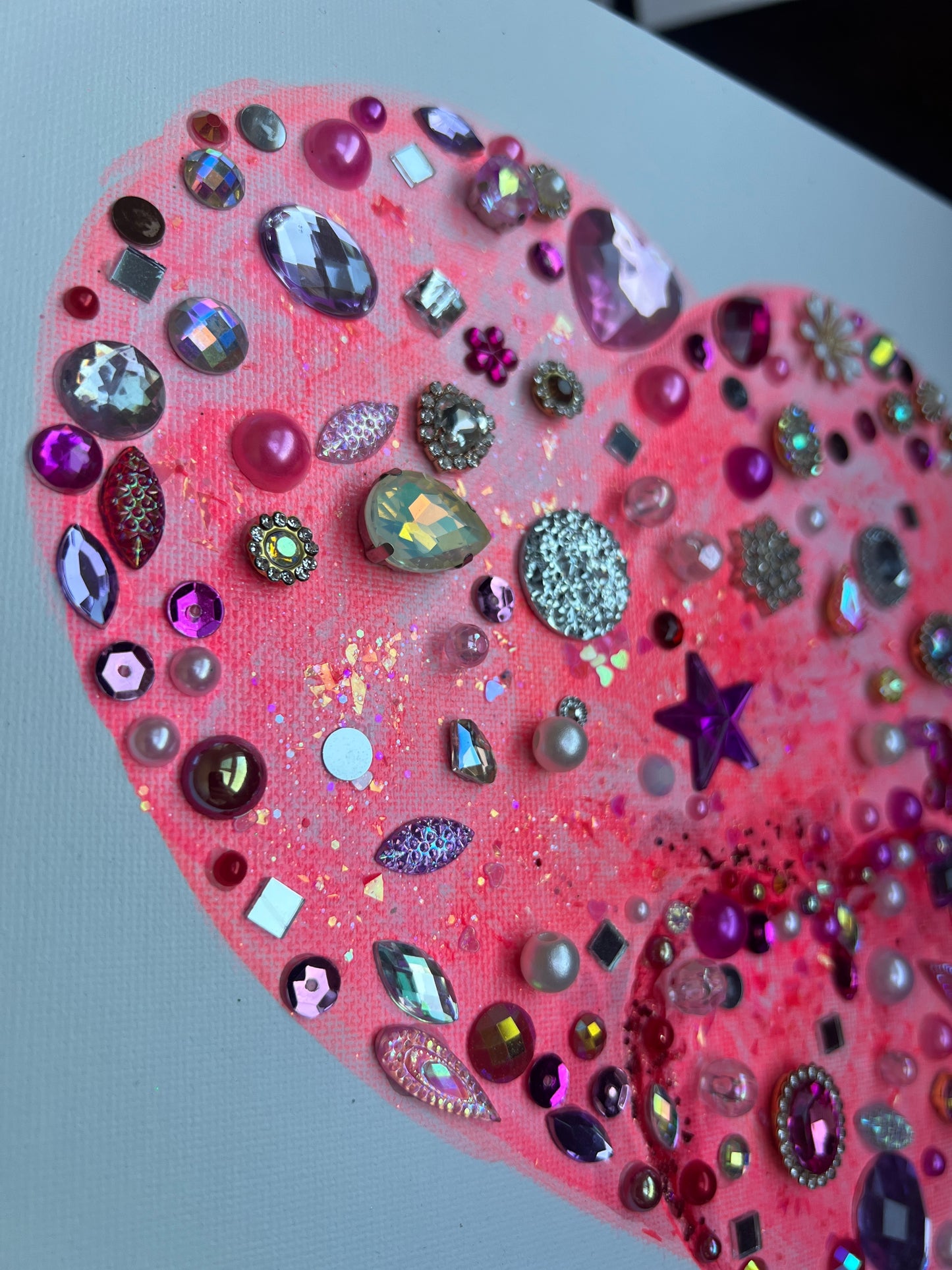Handmade Pink Crystal Heart Art 10x10