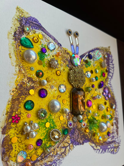 Golden Jeweled Butterfly – 10x10 Original painting
