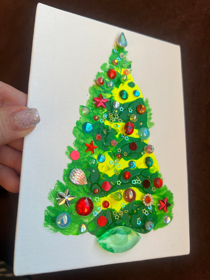 Classic Jeweled Christmas Tree – 5x7 Original painting