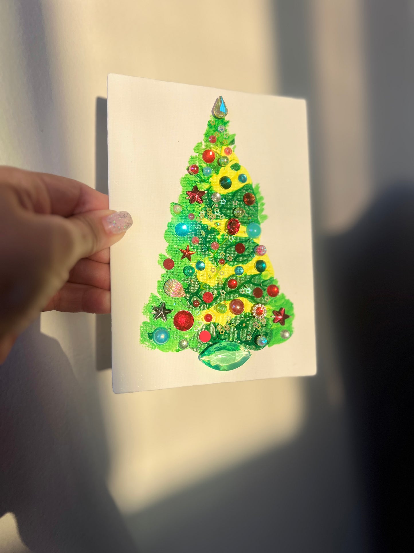 Classic Jeweled Christmas Tree – 5x7 Original painting