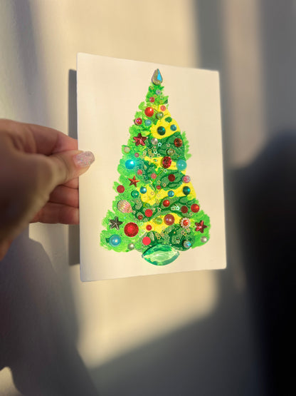 Classic Jeweled Christmas Tree – 5x7 Original painting