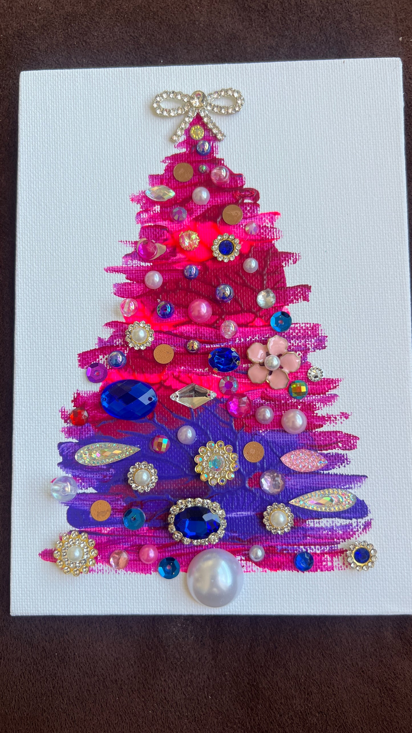 Handmade Christmas tree Pink & Purple Rhinestone - 5x7
