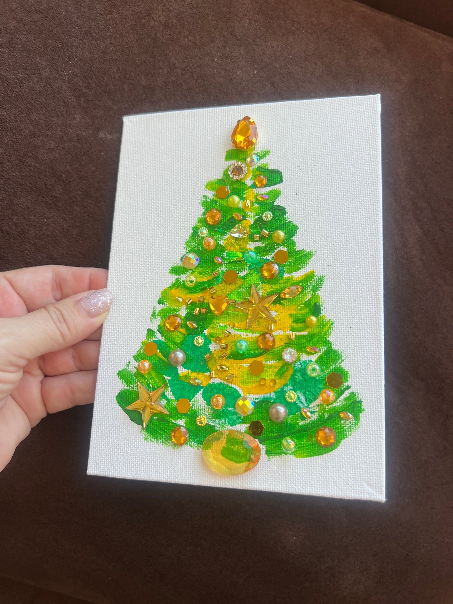Green & Gold Jeweled Christmas Tree – 5x7 Original painting