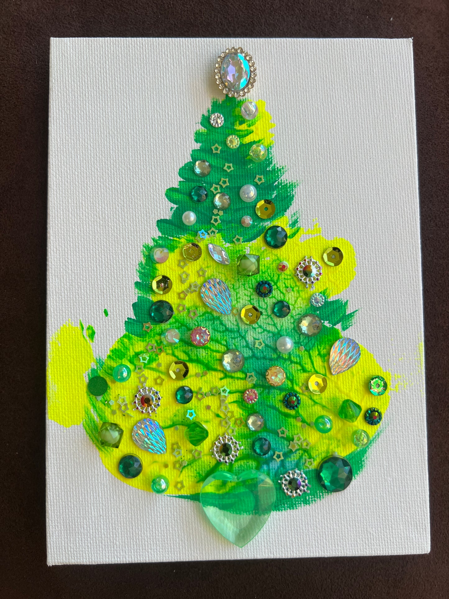 Lime & Teal Jeweled Christmas Tree – 5x7 Original painting