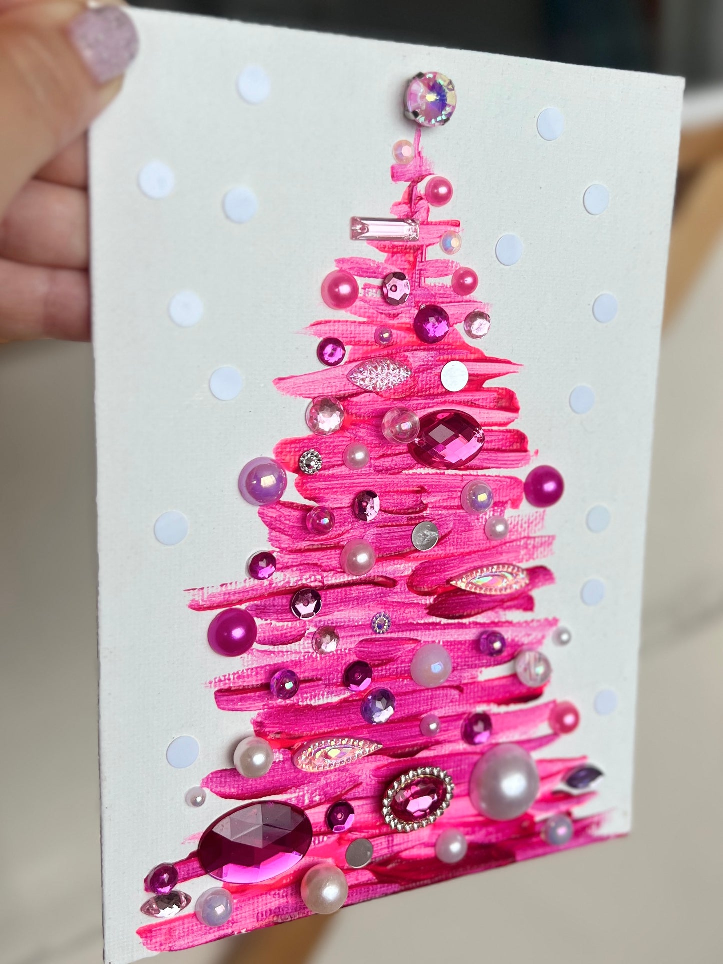 Handmade Textured Pink Christmas Tree Art – 5x7" (12.7x17.8 cm) Canvas Board