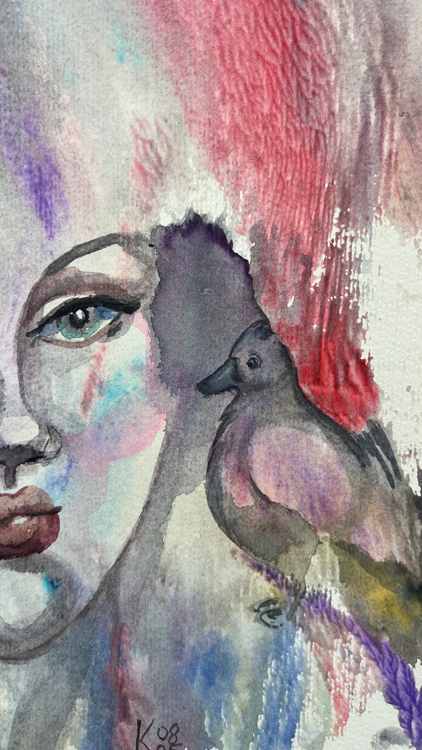 The Bird Whisperer Original Watercolor Painting, 11 x 14 inches (28 x 36 cm)