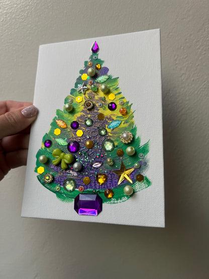 Purple, Gold & Green Jeweled Christmas Tree – 5x7 Original painting