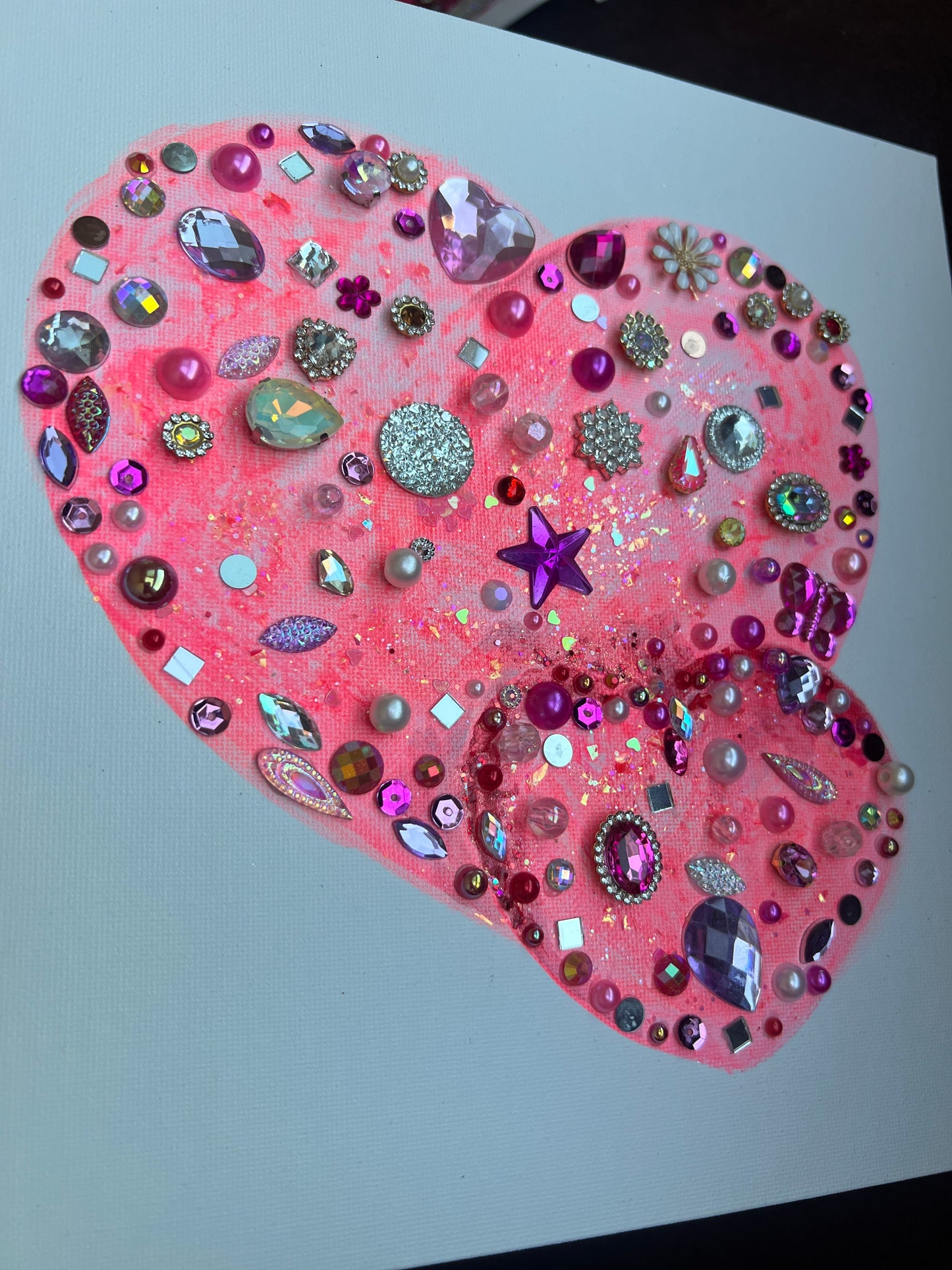 Handmade Pink Crystal Heart Art 10x10