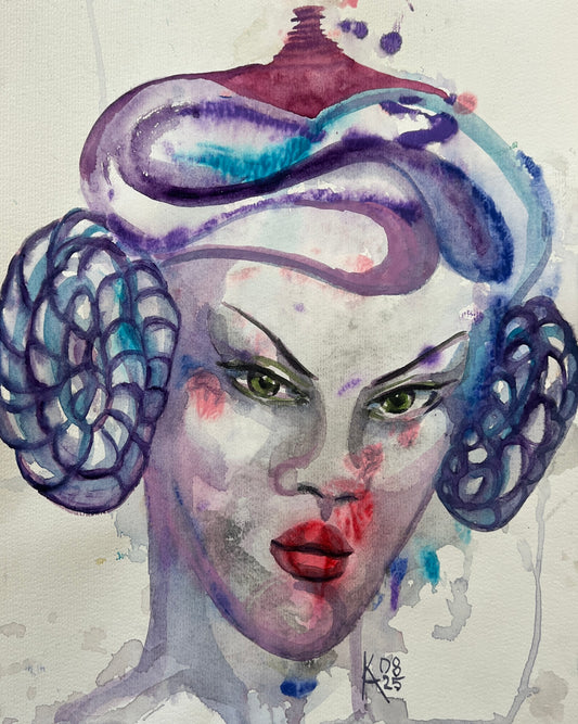 Woven Gaze – Original Watercolor Portrait, 11x14 (27.9 x 35.6 cm)