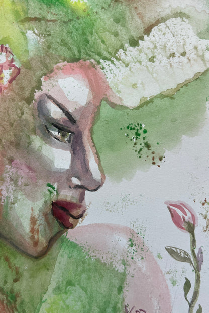 Floral Profile – Original Watercolor, 9x12 (22.9 x 30.5 cm)