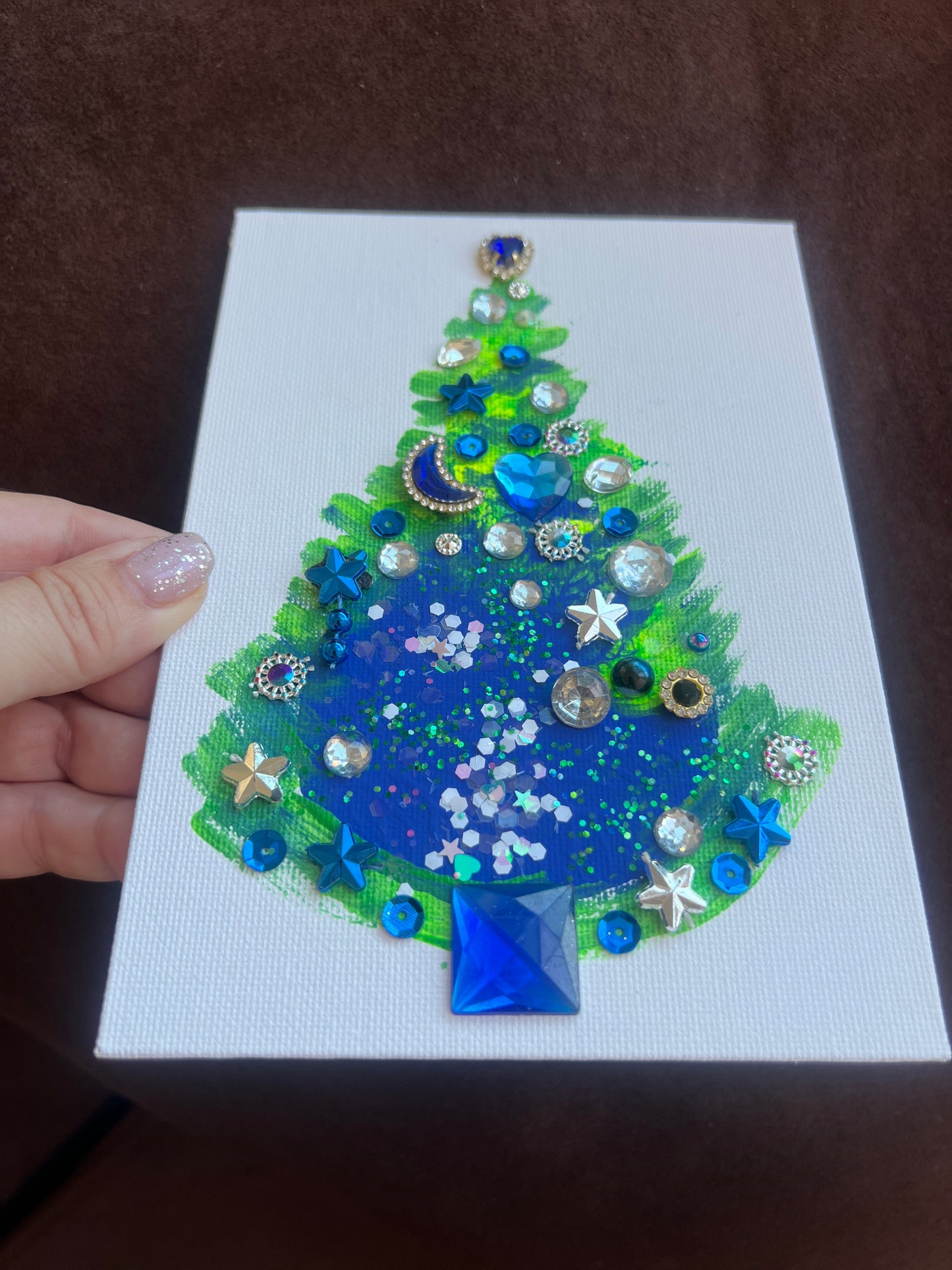 Starry Night Jeweled Christmas Tree – 5x7 Original painting
