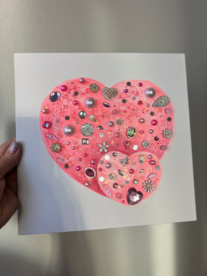 Pink Jeweled Hearts – 10x10 Original