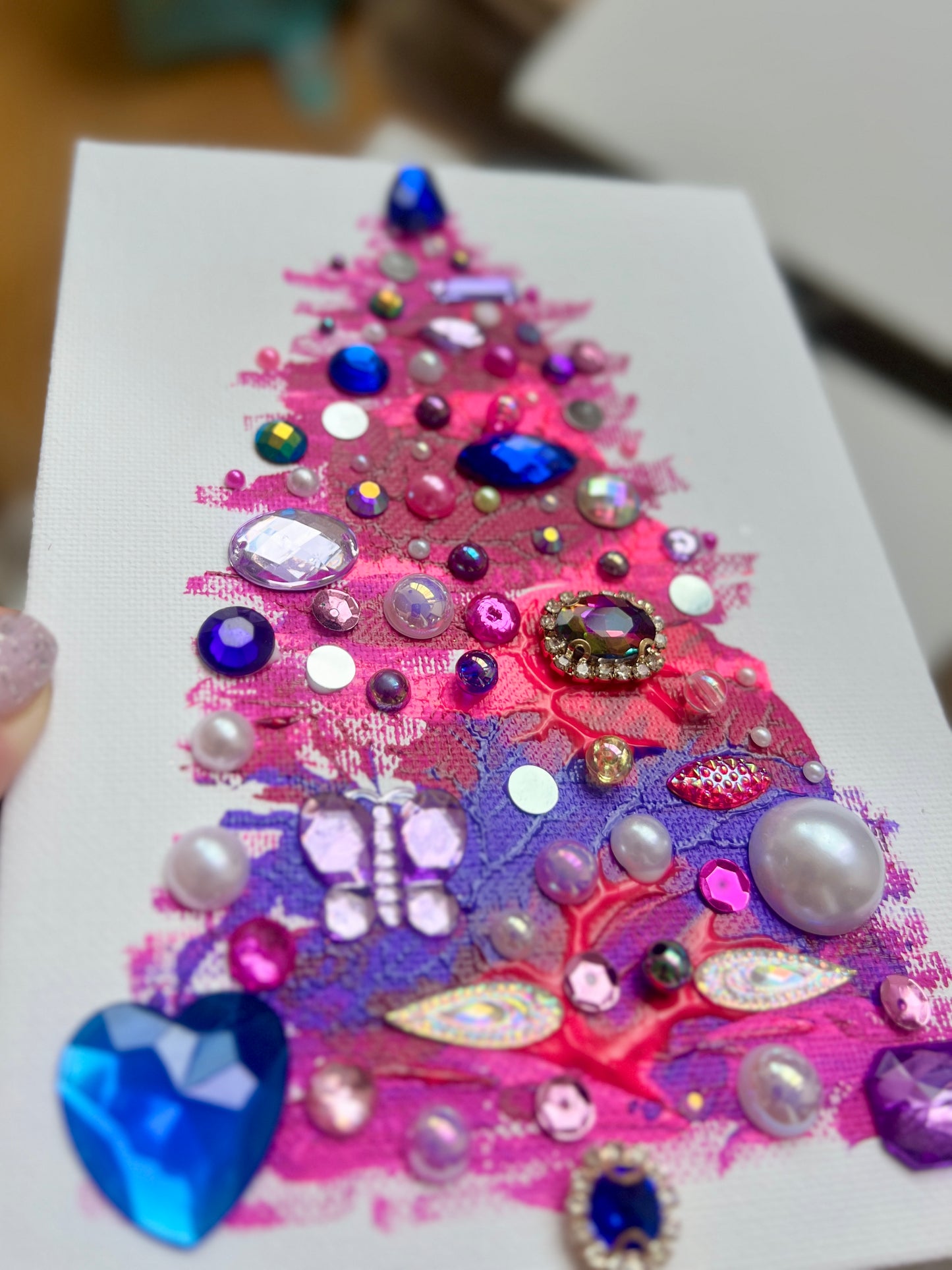 Handmade Textured Pink & Purple Christmas Tree Art – 5x7" (12.7x17.8 cm) Canvas Board