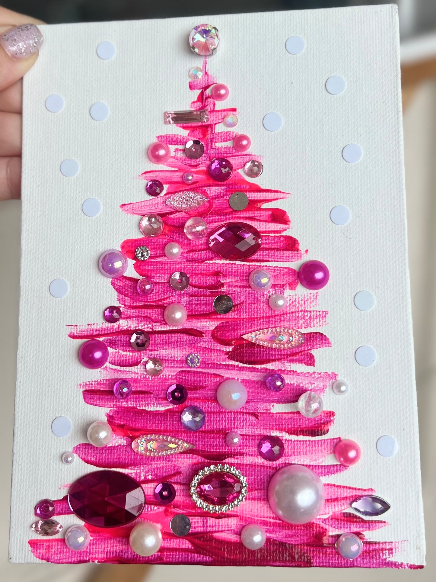 Handmade Textured Pink Christmas Tree Art – 5x7" (12.7x17.8 cm) Canvas Board