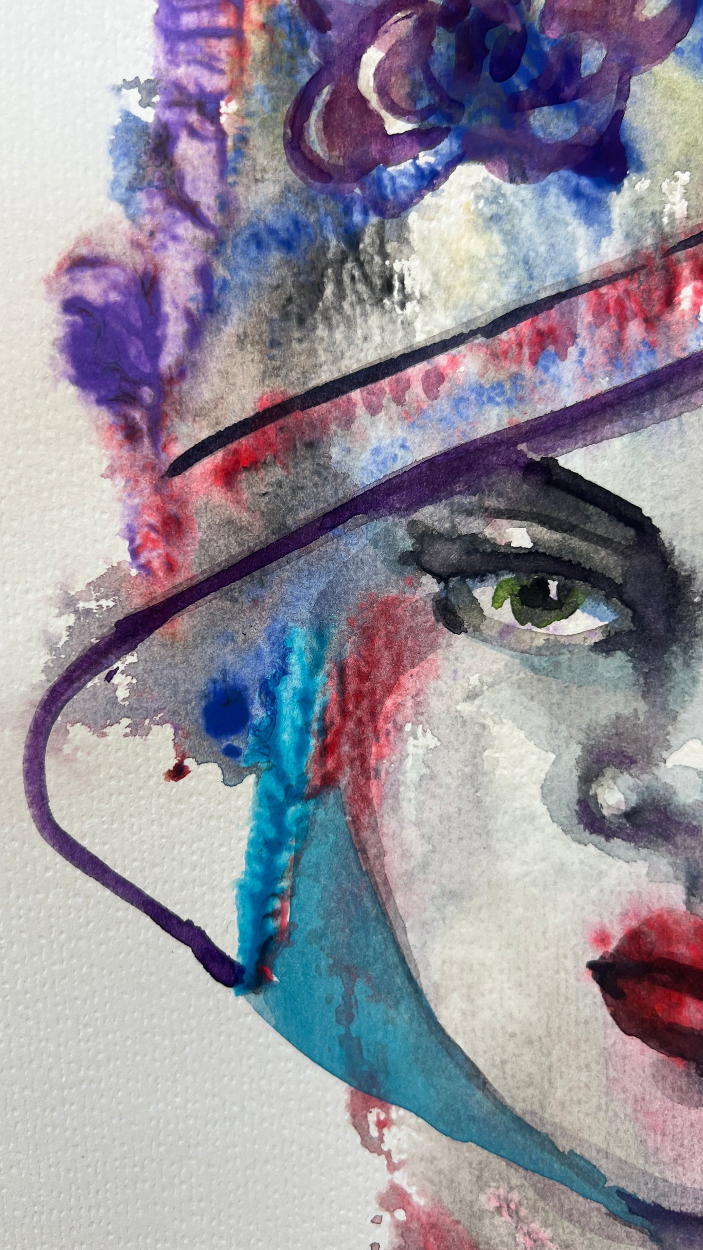 Original watercolor painting The Flower Hat 11x14 inch