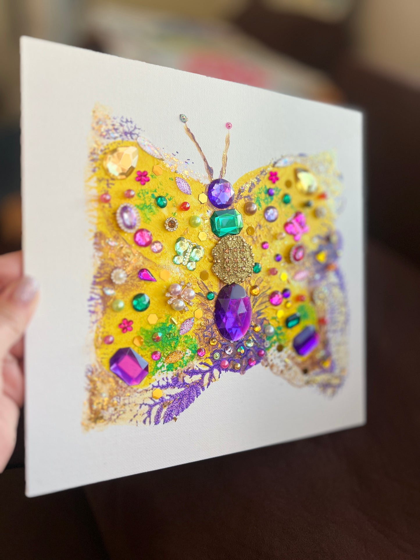 Golden Jeweled Butterfly – 10x10 Original painting