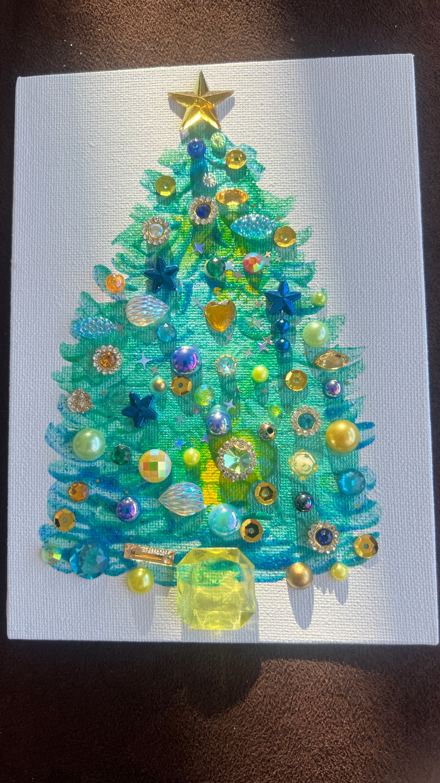 Jeweled Christmas Tree Art – 5x7 Original painting