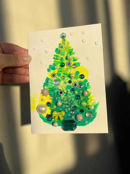 Christmas Winter Wonderland Jeweled Tree – 5x7 Original painting