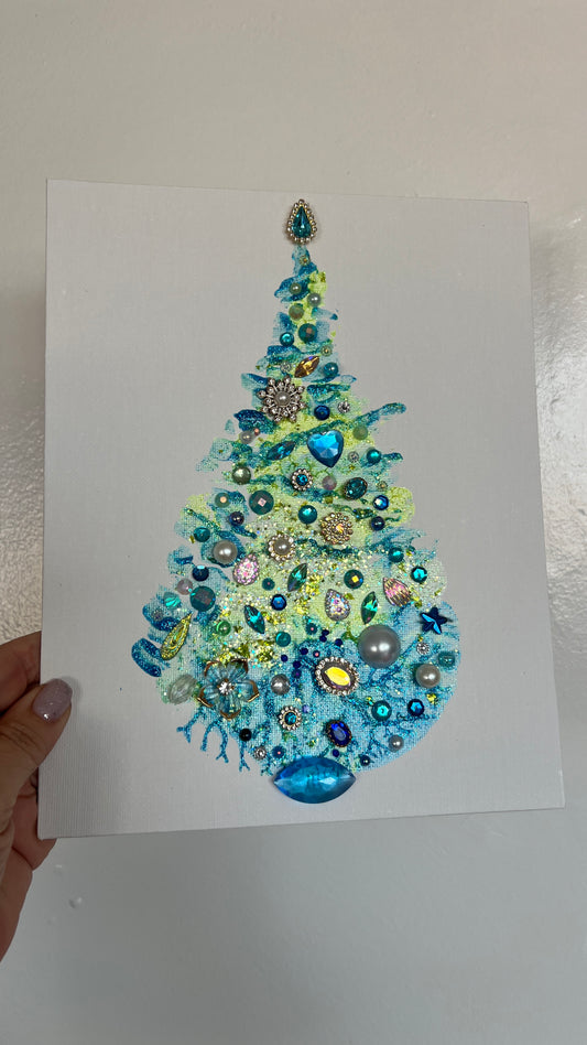 Original Painting "Peacock Noel" Christmas Tree 8x10