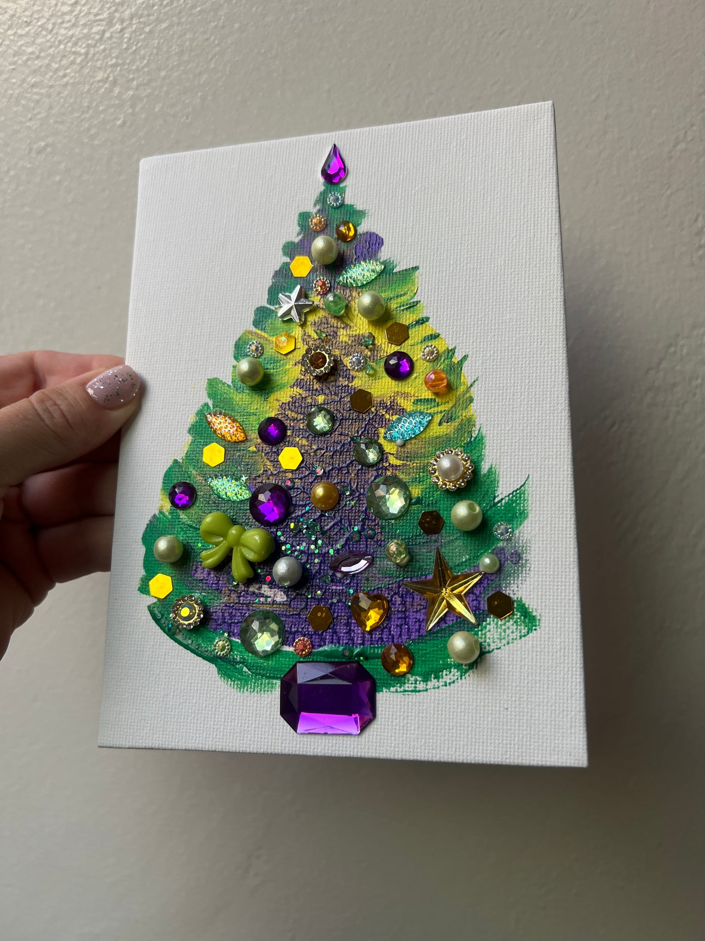 Purple, Gold & Green Jeweled Christmas Tree – 5x7 Original painting