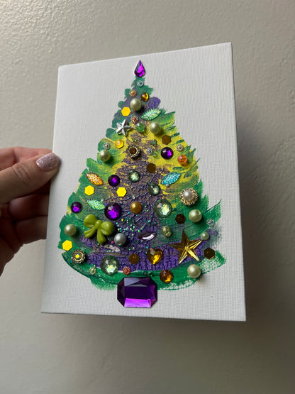 Purple, Gold & Green Jeweled Christmas Tree – 5x7 Original painting