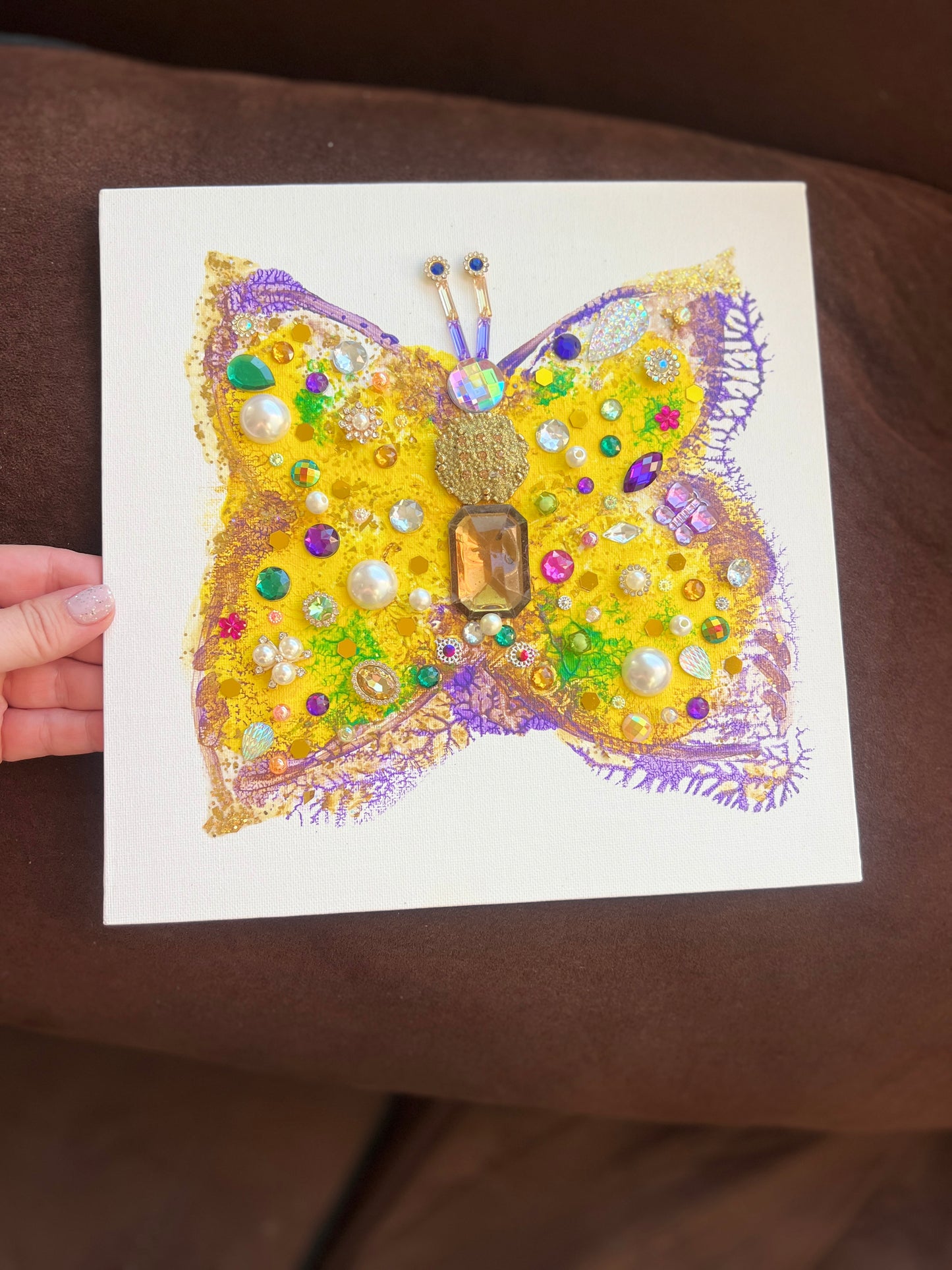 Golden Jeweled Butterfly – 10x10 Original painting