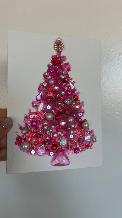 A pink Christmas tree glowing with celebration an original 3D painting, 5×7 in (12.7×17.8 cm)