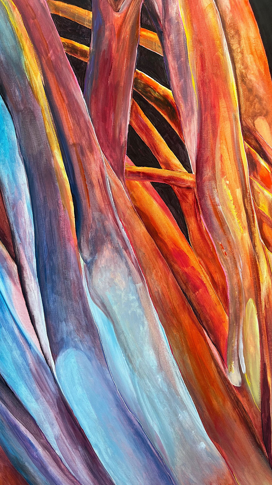 Abstract painting with vibrant colors on a dark background