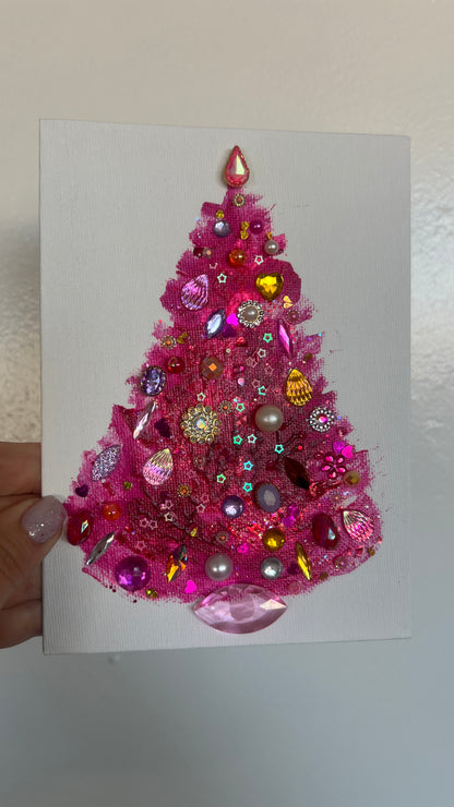 Original Painting "Pink Flame" Christmas Tree 5x7