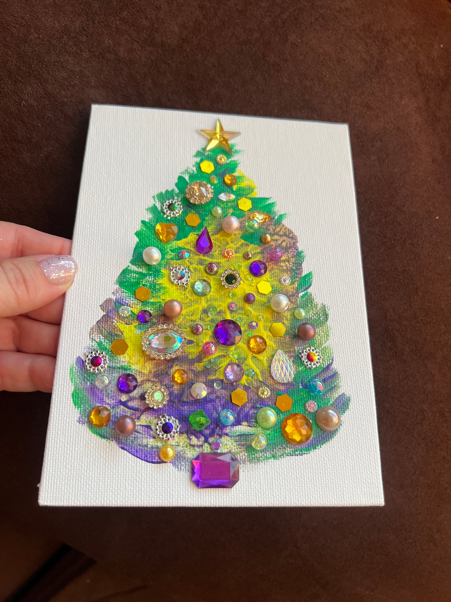 Purple, Gold & Green Jeweled Christmas Tree – 5x7 Original painting