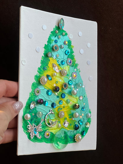 Enchanted Jeweled Christmas Tree with Fairy – 5x7 Original painting