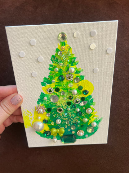 Christmas Winter Wonderland Jeweled Tree – 5x7 Original painting