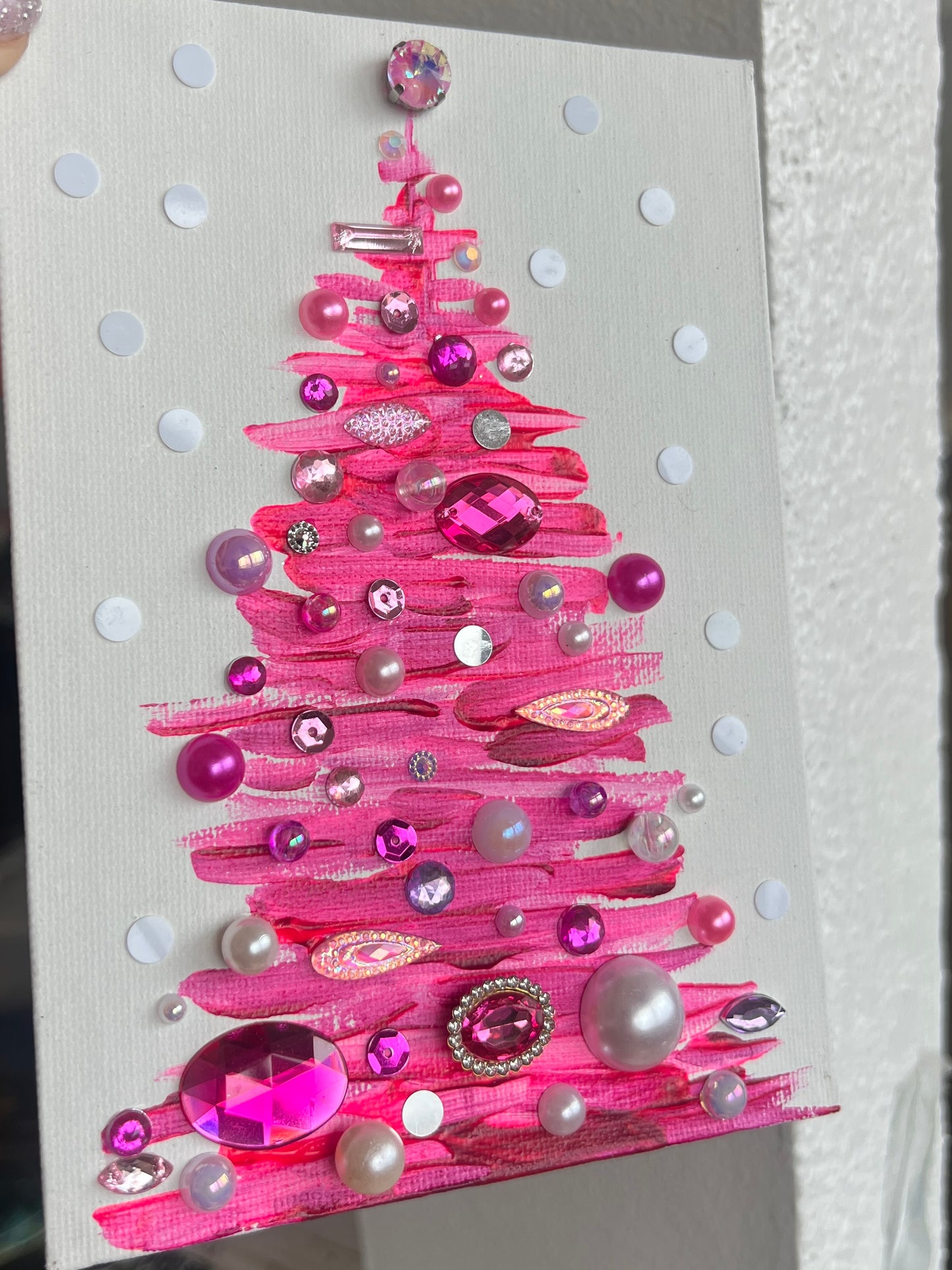 Handmade Textured Pink Christmas Tree Art – 5x7" (12.7x17.8 cm) Canvas Board