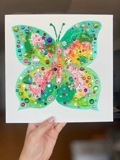 "Crystal Butterfly" – Original Mixed Media Art 10x10 inch