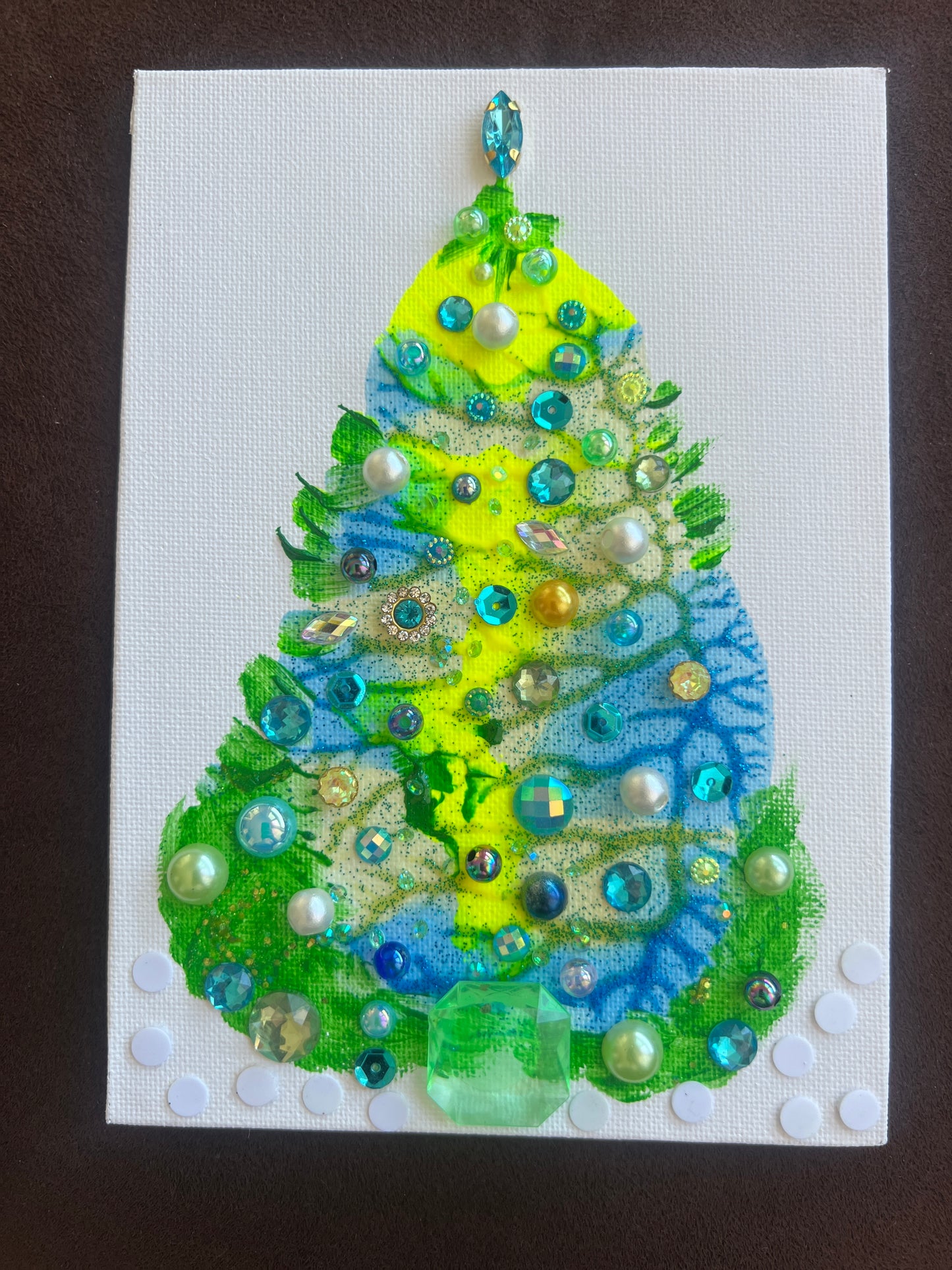 Handmade Christmas tree Lime & Blue Jeweled Christmas Tree – 5x7 Original