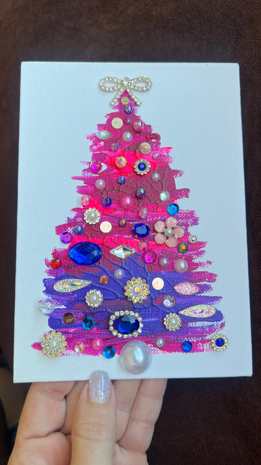 Handmade Christmas tree Pink & Purple Rhinestone - 5x7