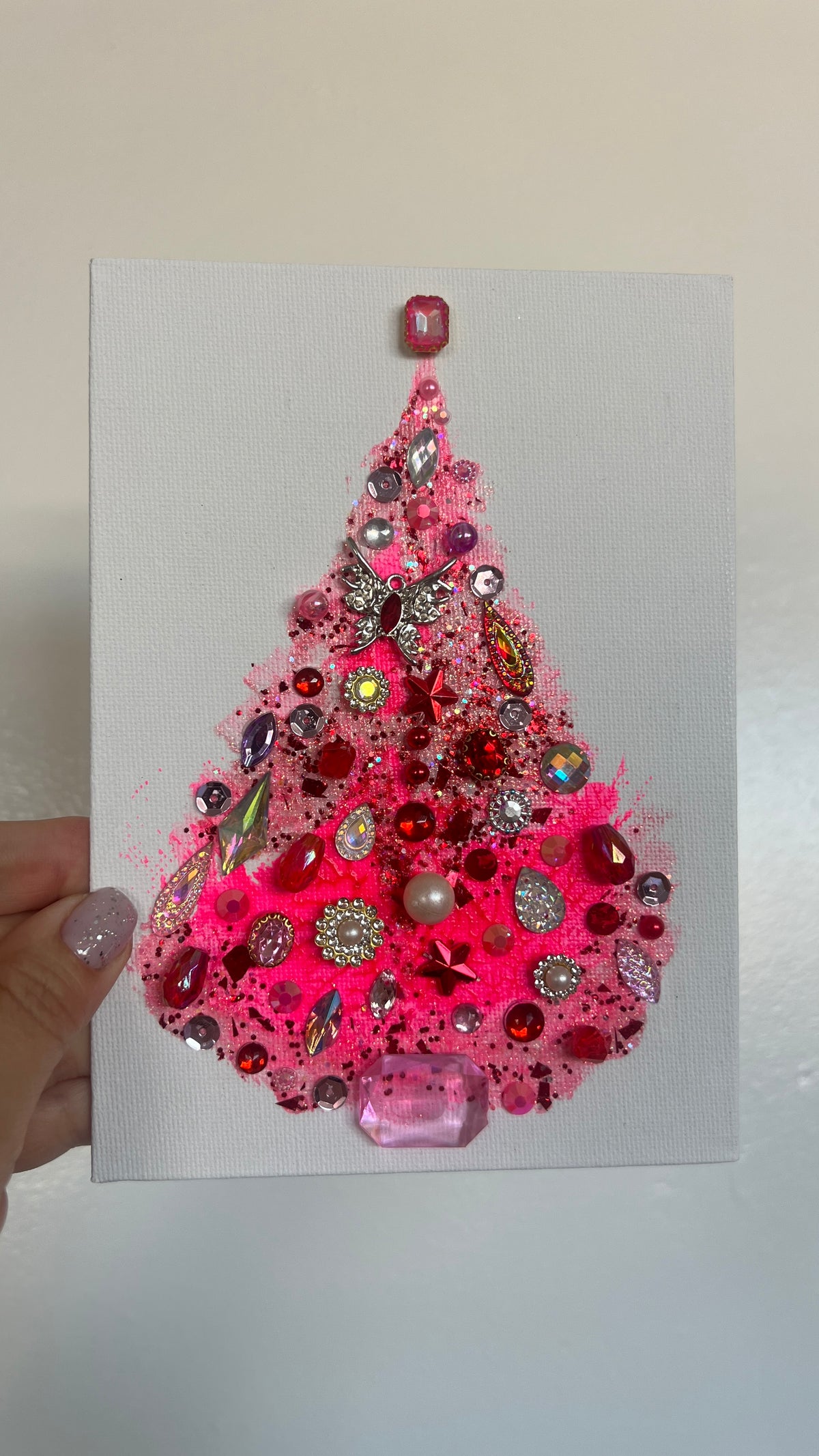 Original Painting "Pink Butterfly" Christmas Tree 5x7
