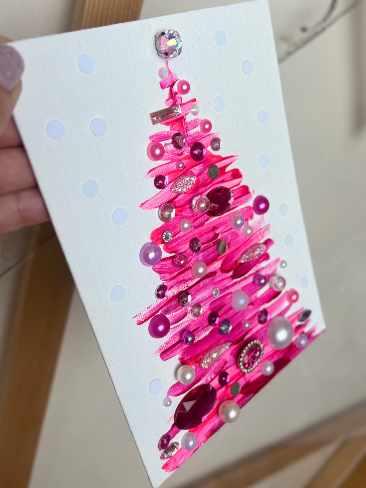 Handmade Textured Pink Christmas Tree Art – 5x7" (12.7x17.8 cm) Canvas Board