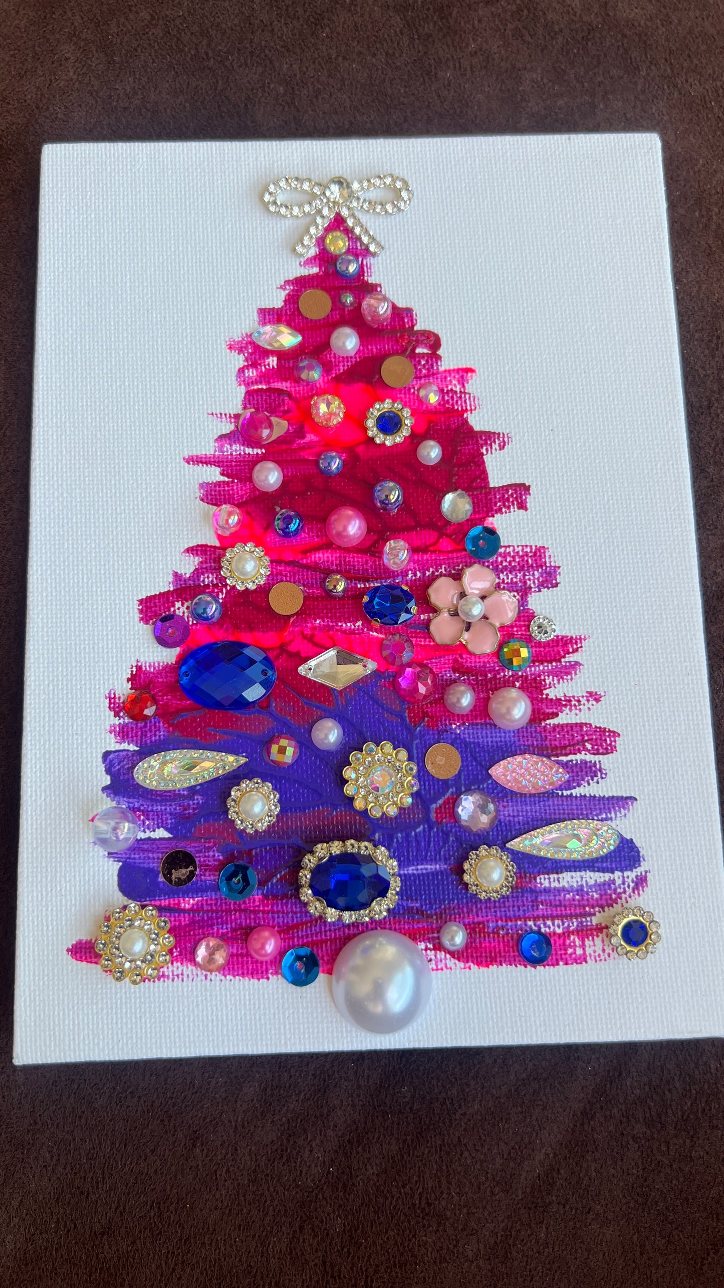 Handmade Christmas tree Pink & Purple Rhinestone - 5x7