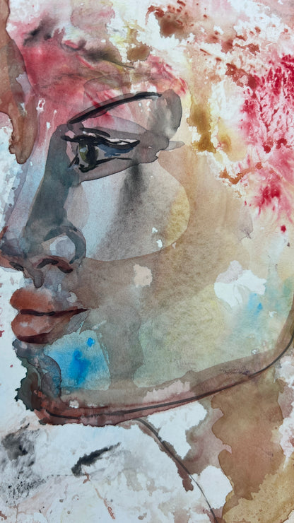 Love, Unspoken original watercolor portrait, 9×12 in (23×30.5 cm).