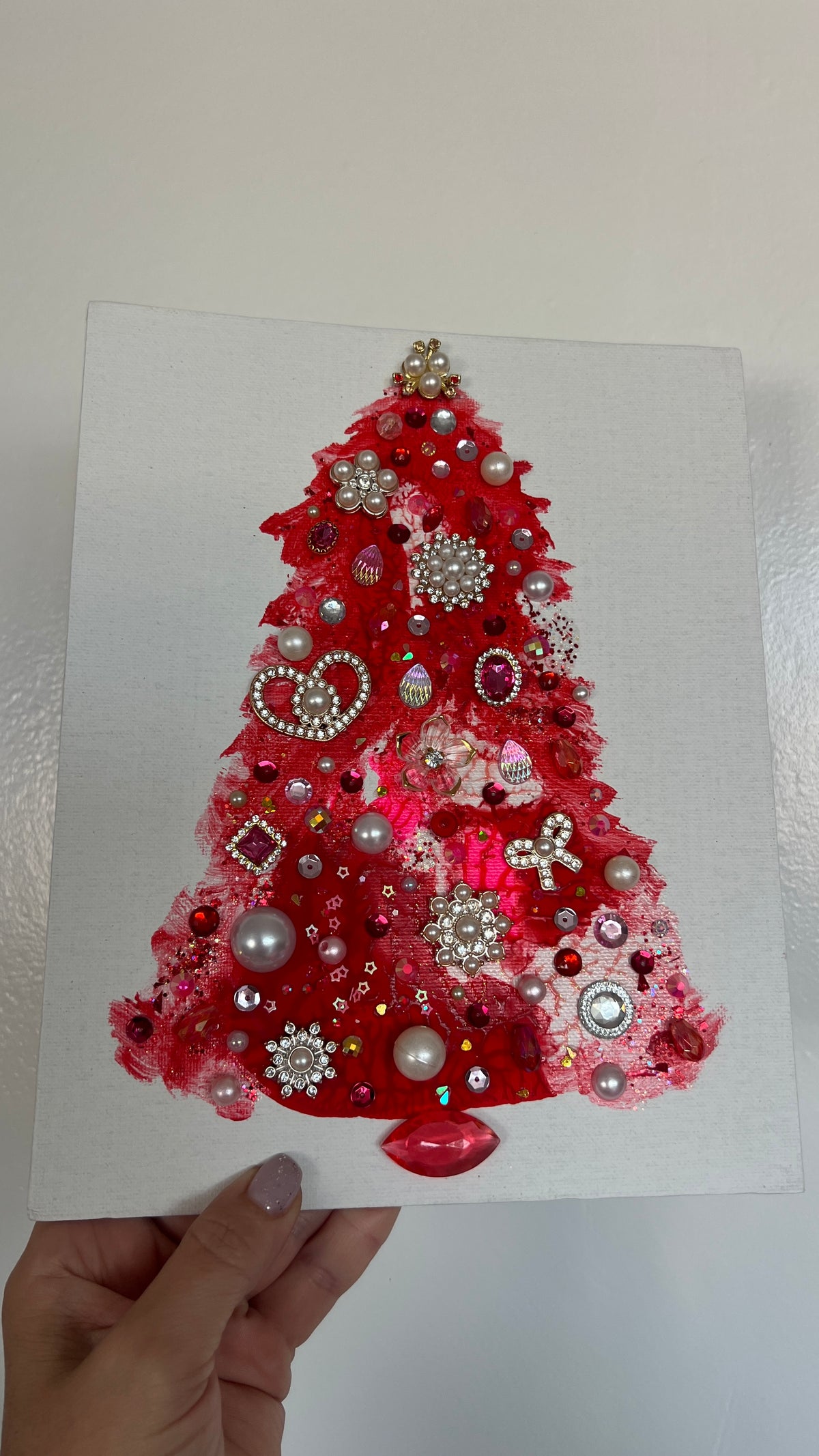 Original Painting "Scarlet Heart" Christmas Tree 8x10