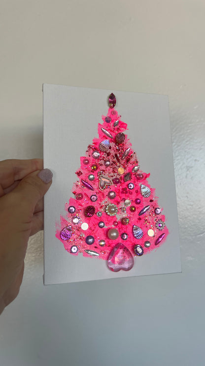 Original Painting "Pink Noel" Christmas Tree 5x7
