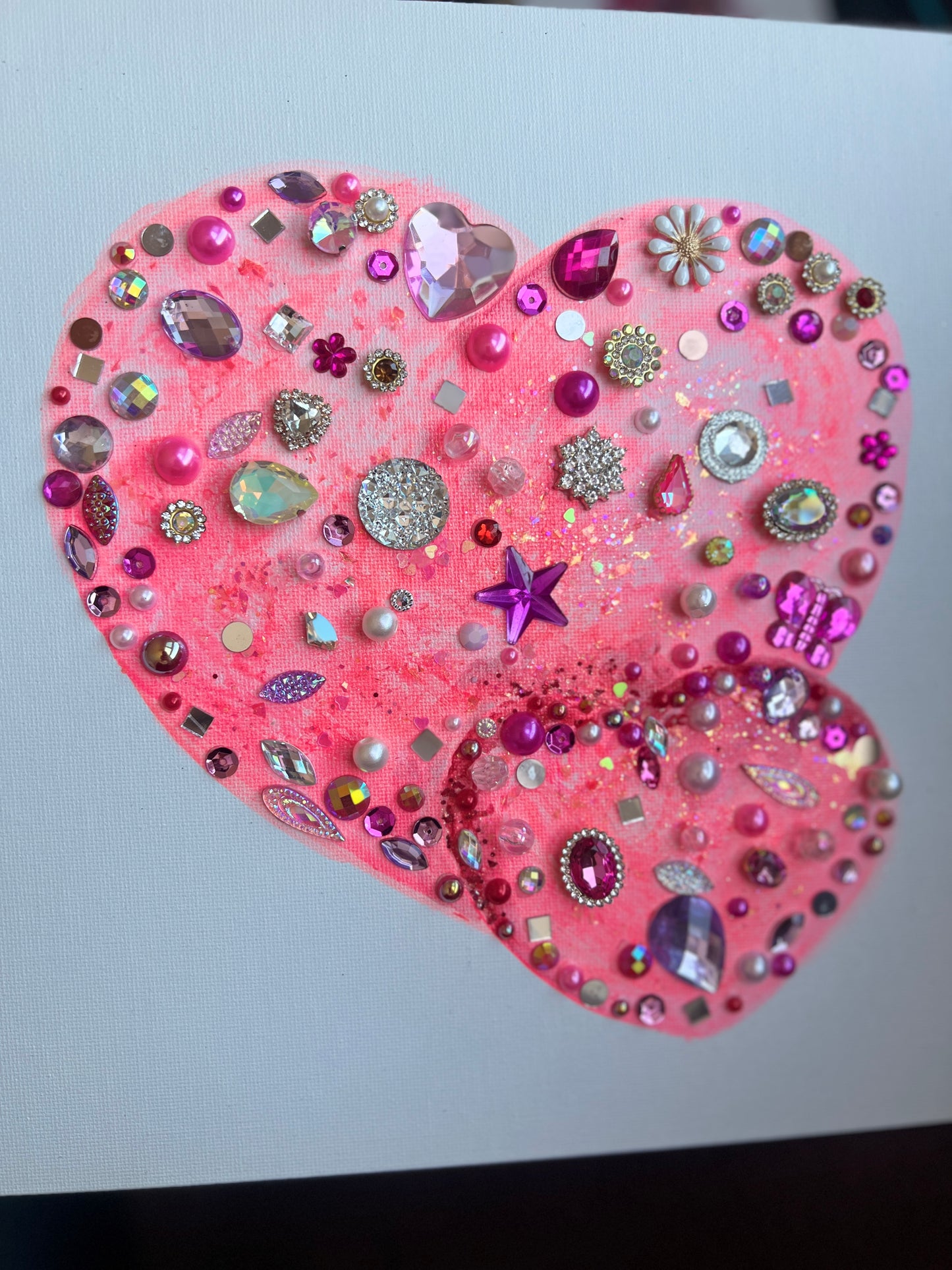 Handmade Pink Crystal Heart Art 10x10
