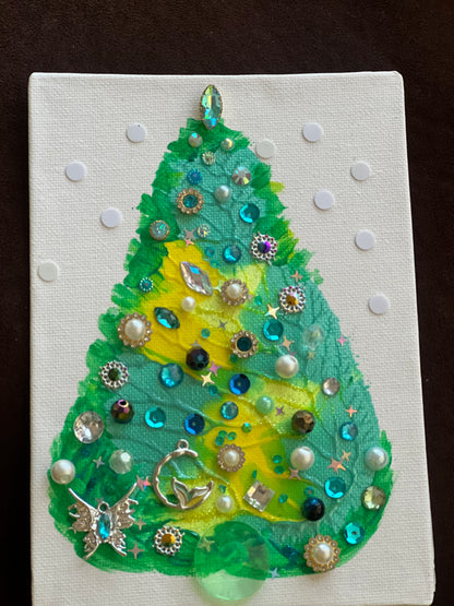 Enchanted Jeweled Christmas Tree with Fairy – 5x7 Original painting